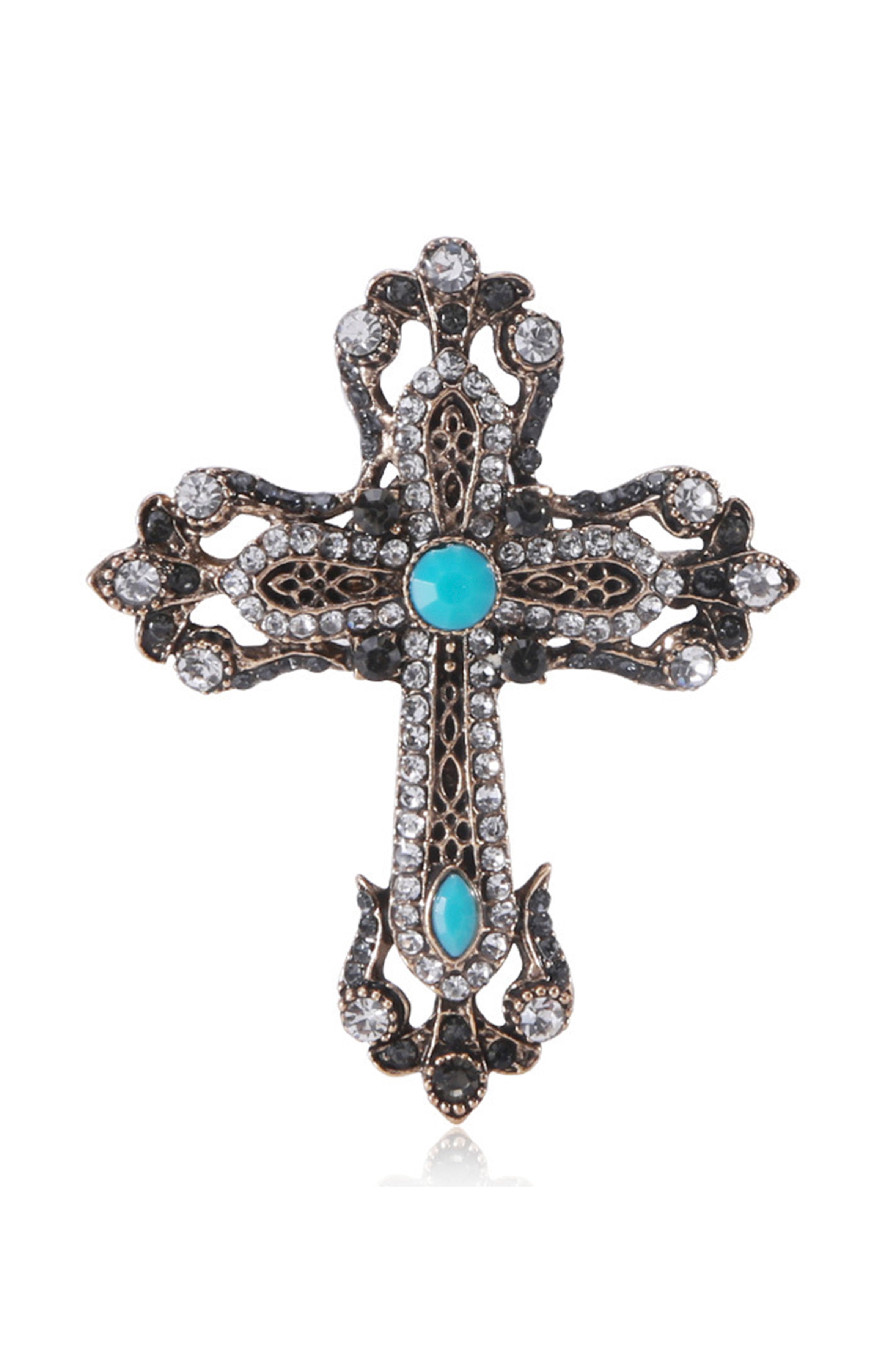 Broche de perlas y diamantes de imitación en forma de cruz PA3845