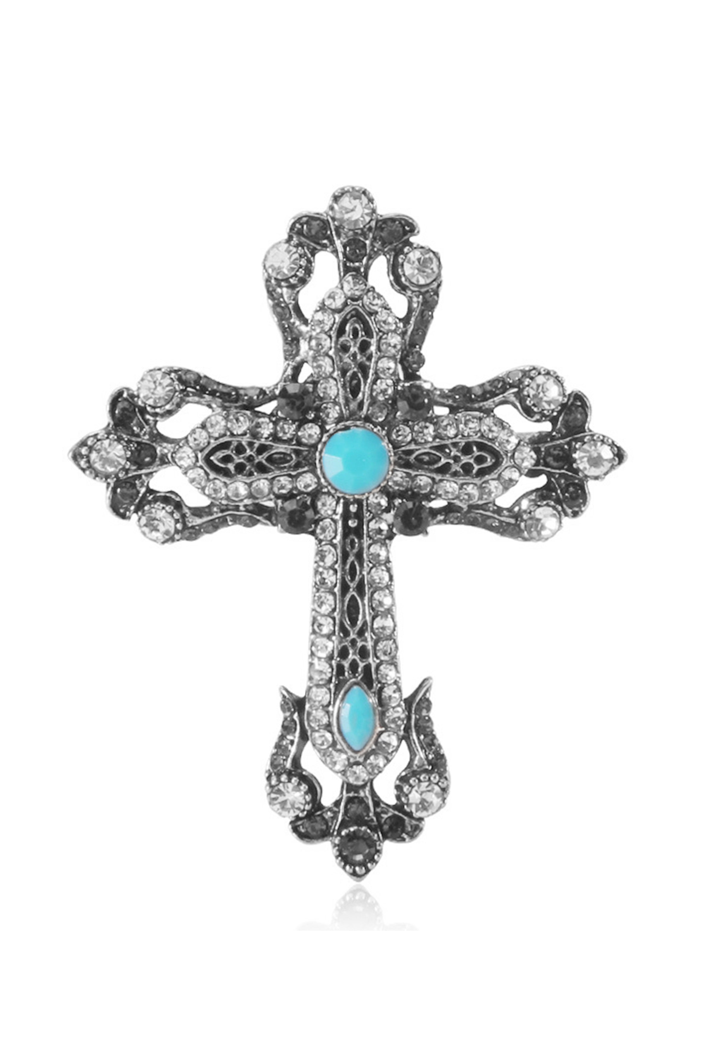 Broche de perlas y diamantes de imitación en forma de cruz PA3845