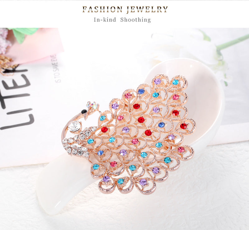 Peacock Rhinestone Brooch PA3925