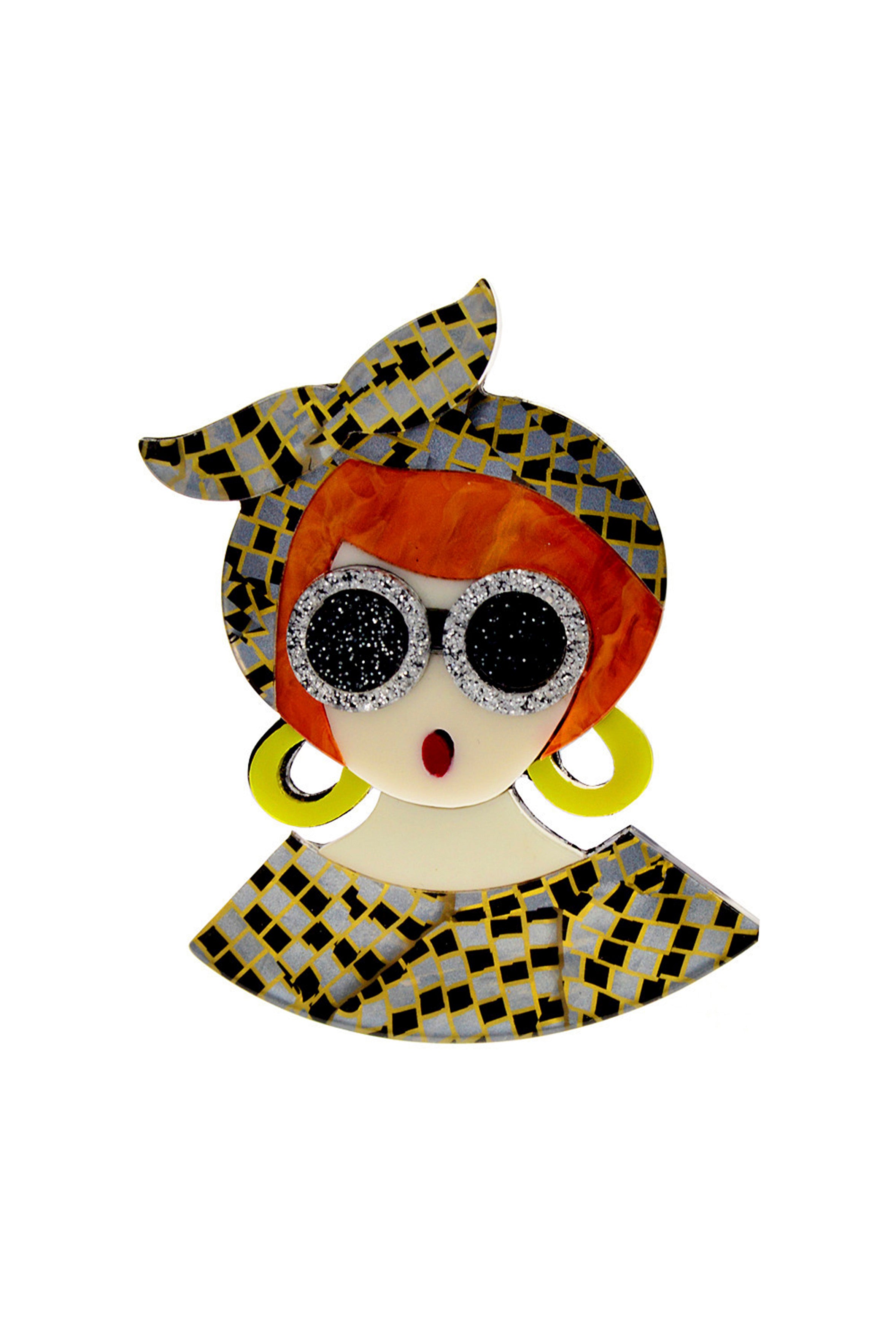 Glasses Girl Acrylic Brooch PA4087