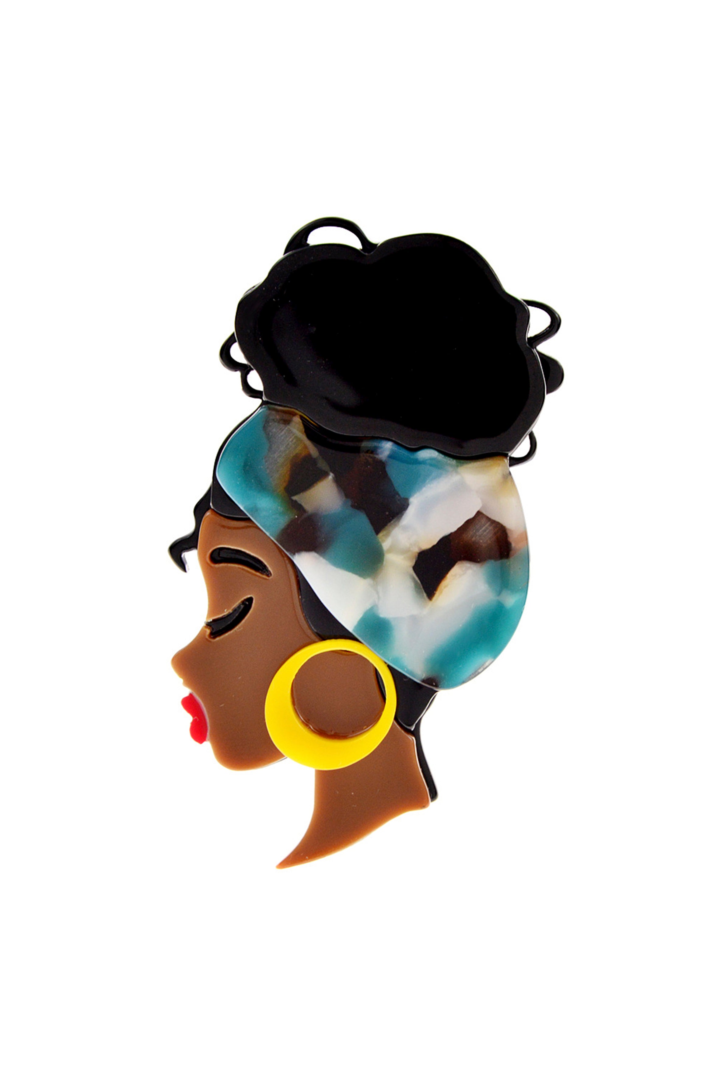 Headscarf Big Earrings Girl Acrylic Brooch PA4091