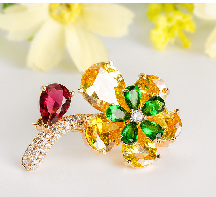 Flower Cubic Zirconia Brooch PA4387