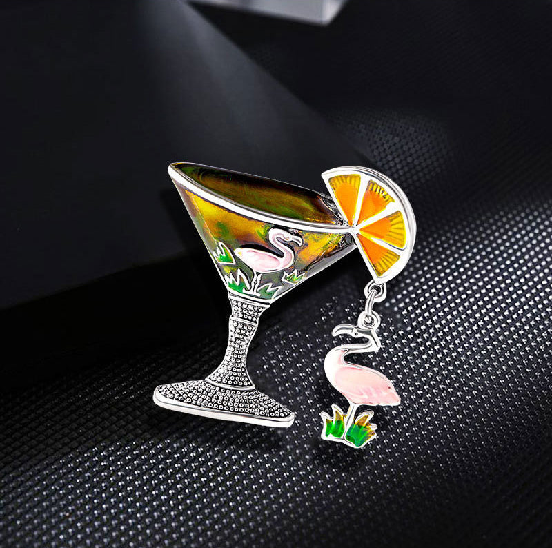 Goblet Cup Flamingo Alloy Brooch PA4522