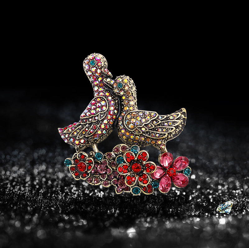 Mandarin Duck Rhinestone Brooch PA4530