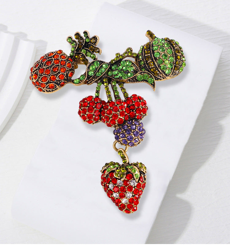 Pineapple, Strawberry, Lychee Rhinestone Brooch PA4957