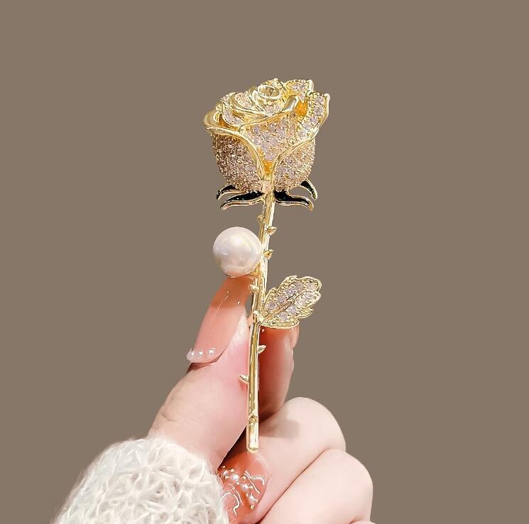 Rose Pearl Alloy Rhinestone Brooch PA5837