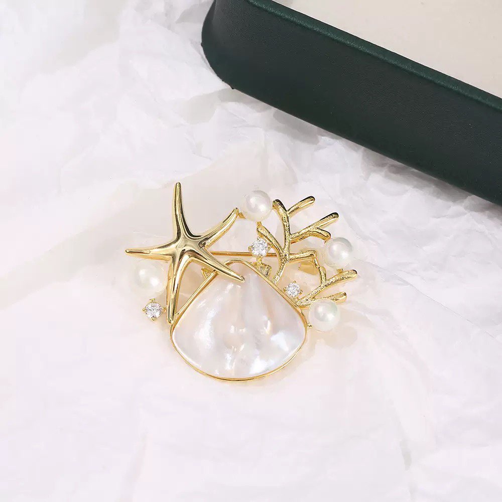 Shell Alloy Rhinestone Brooch PA5973 – Ole