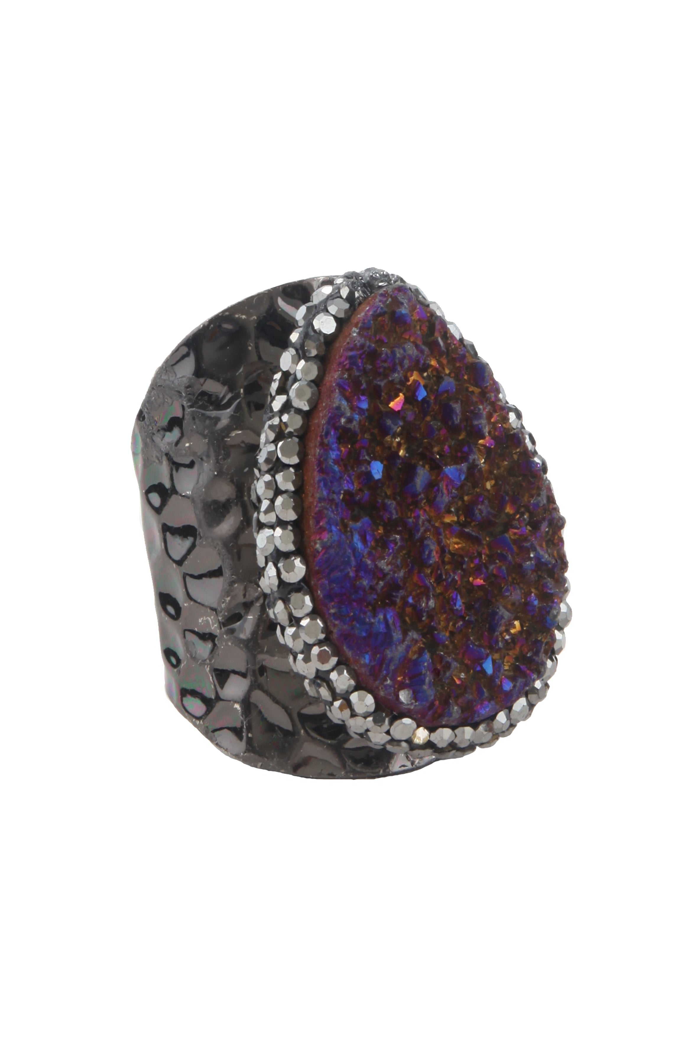 Plated Druzy Cuff Ring R1569