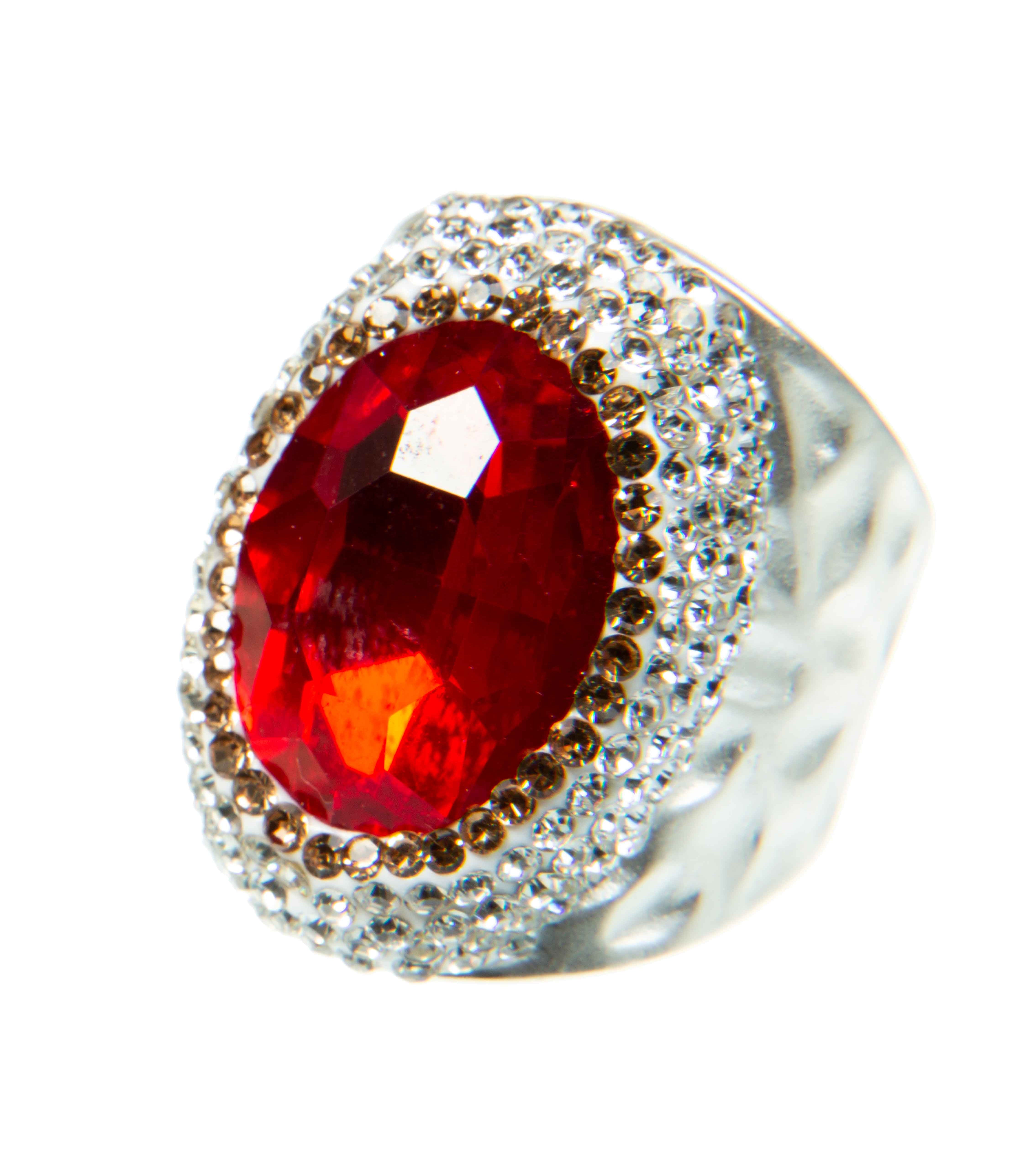 Glass Rhinestone Alloy Rings R2543 - Rose Red