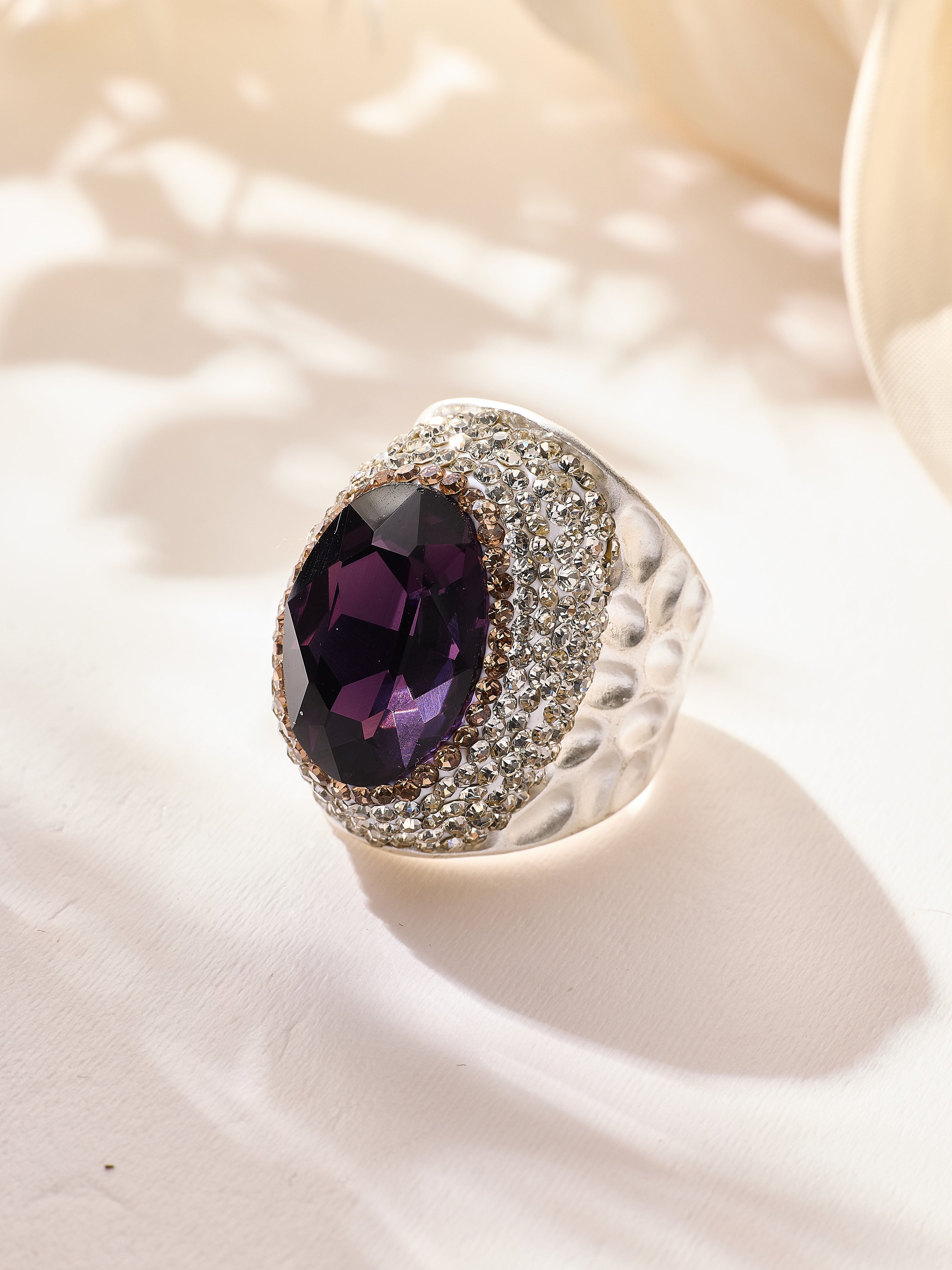 Glass Pavé Cocktail Ring R2543-Sliver