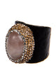 Rose Quartz With Rhinestone Metal Leather Rings R2587