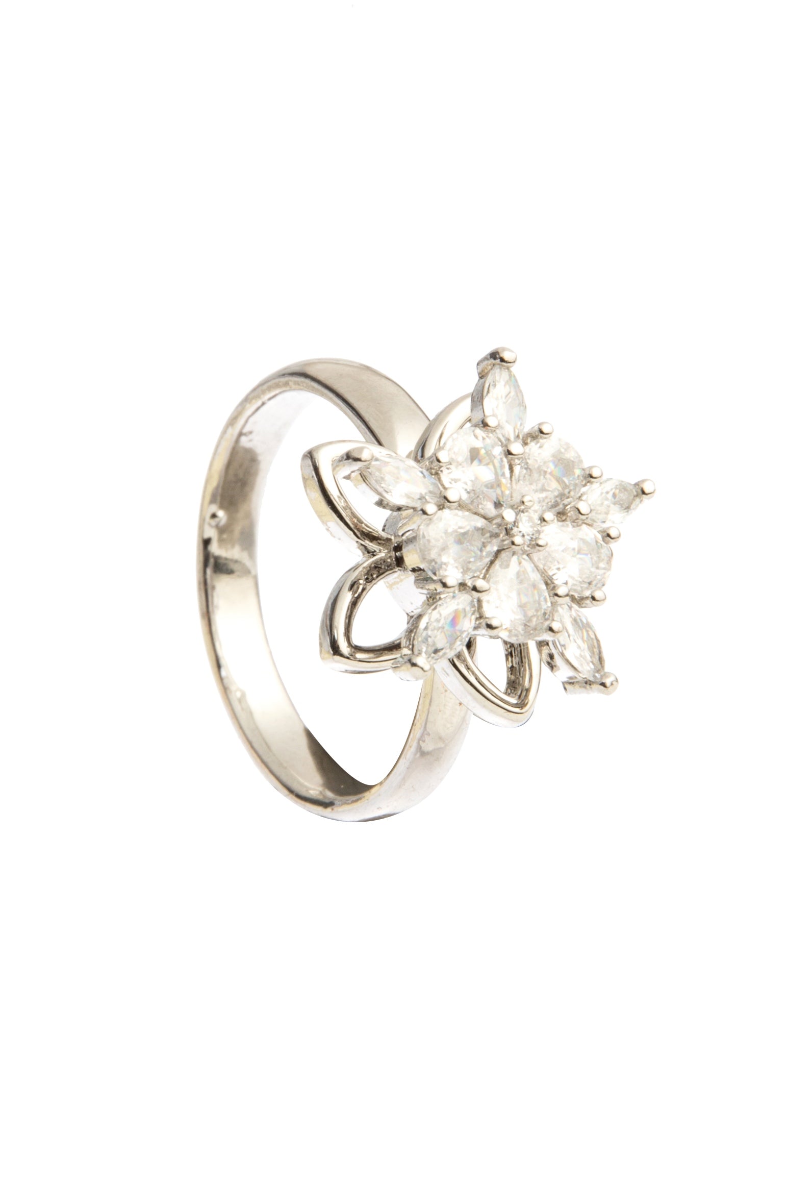 Double-layer flower Cubic Zirconia Alloy Flower Ring R2678