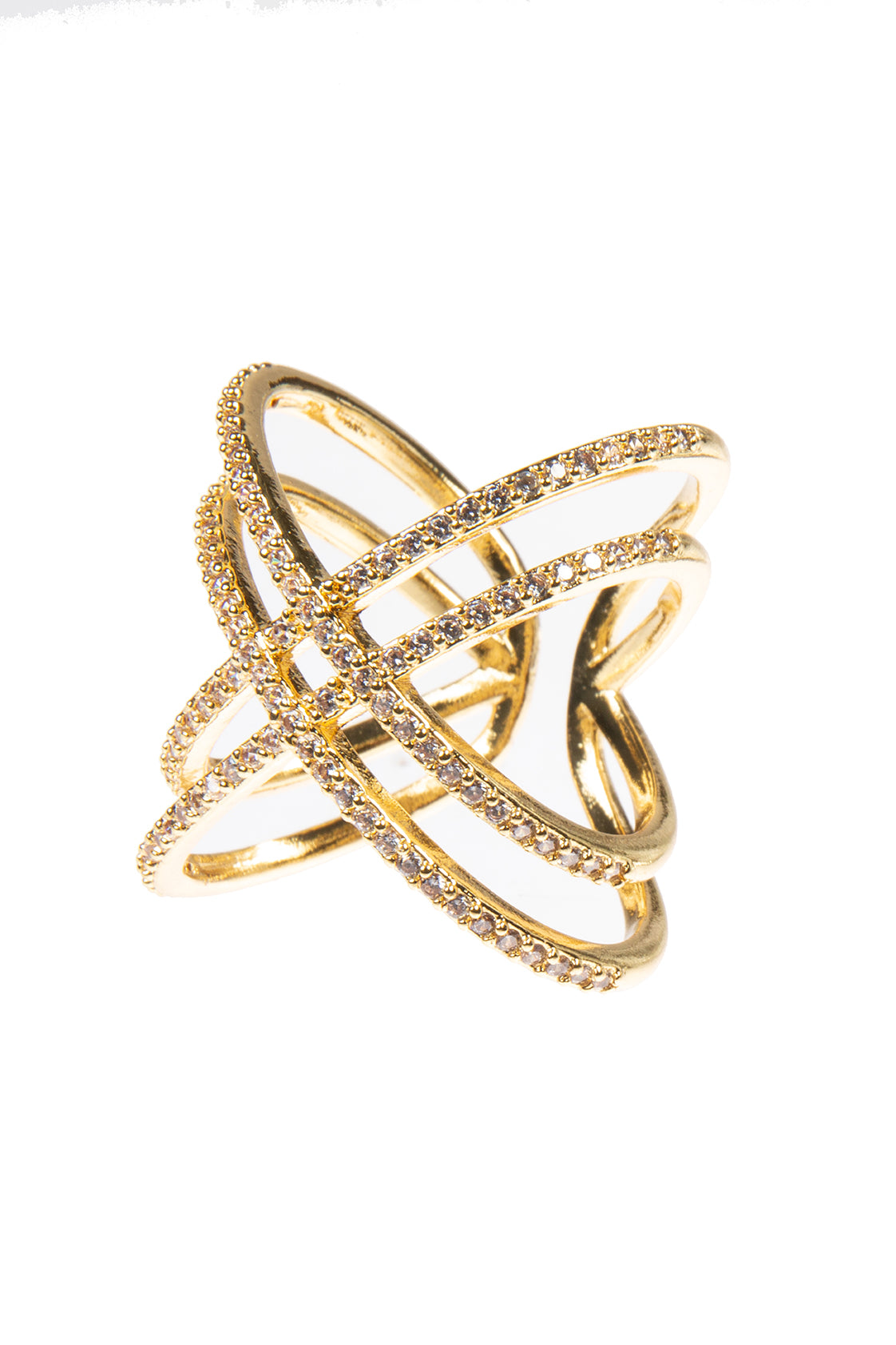Cubic Zirconia Criss Cross Metal Ring R2698