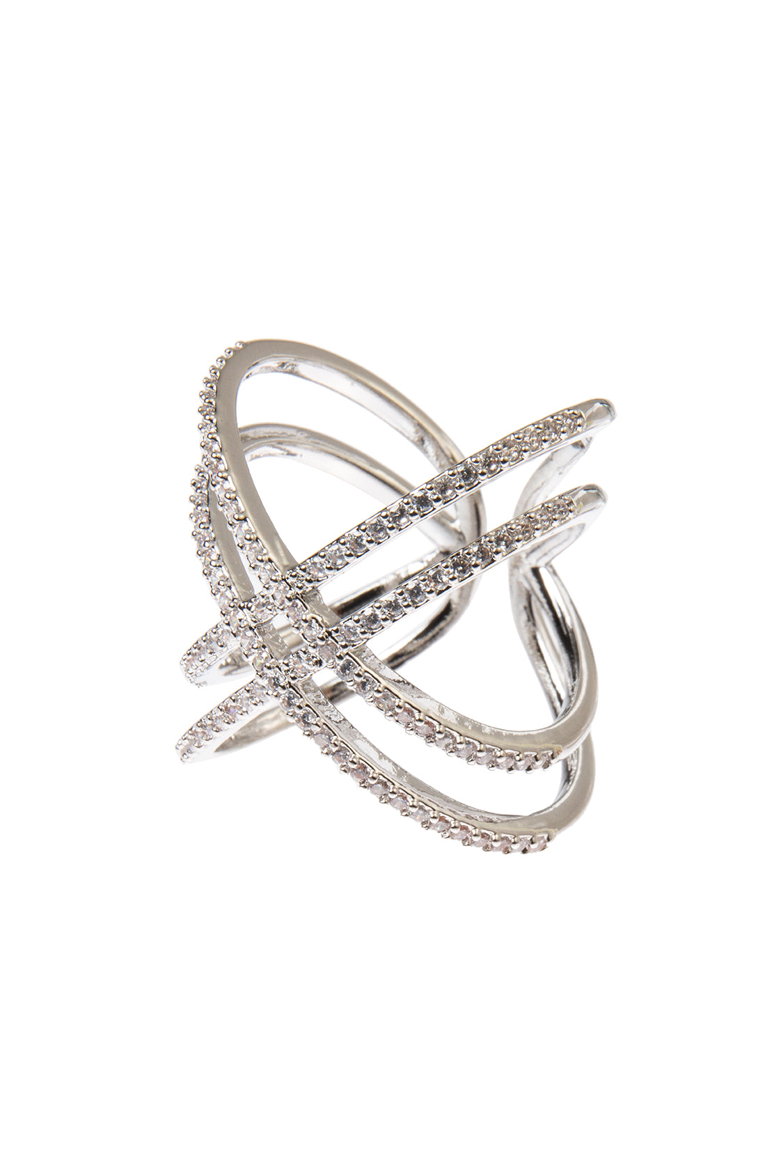 Cubic Zirconia Criss Cross Metal Ring R2698
