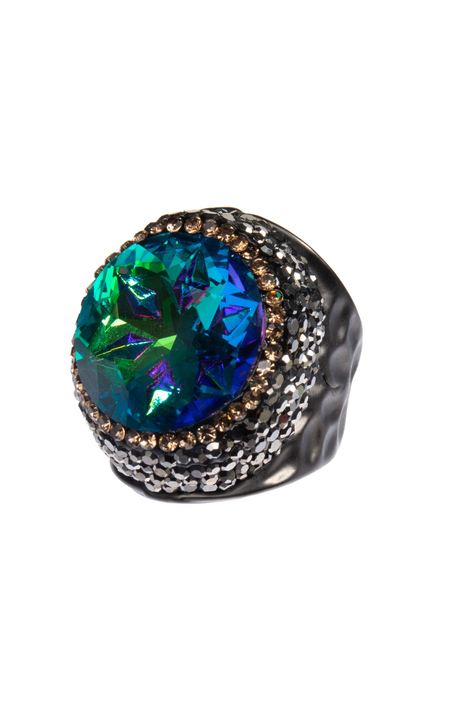 Glass Rhinestone Alloy Rings R2723-Black