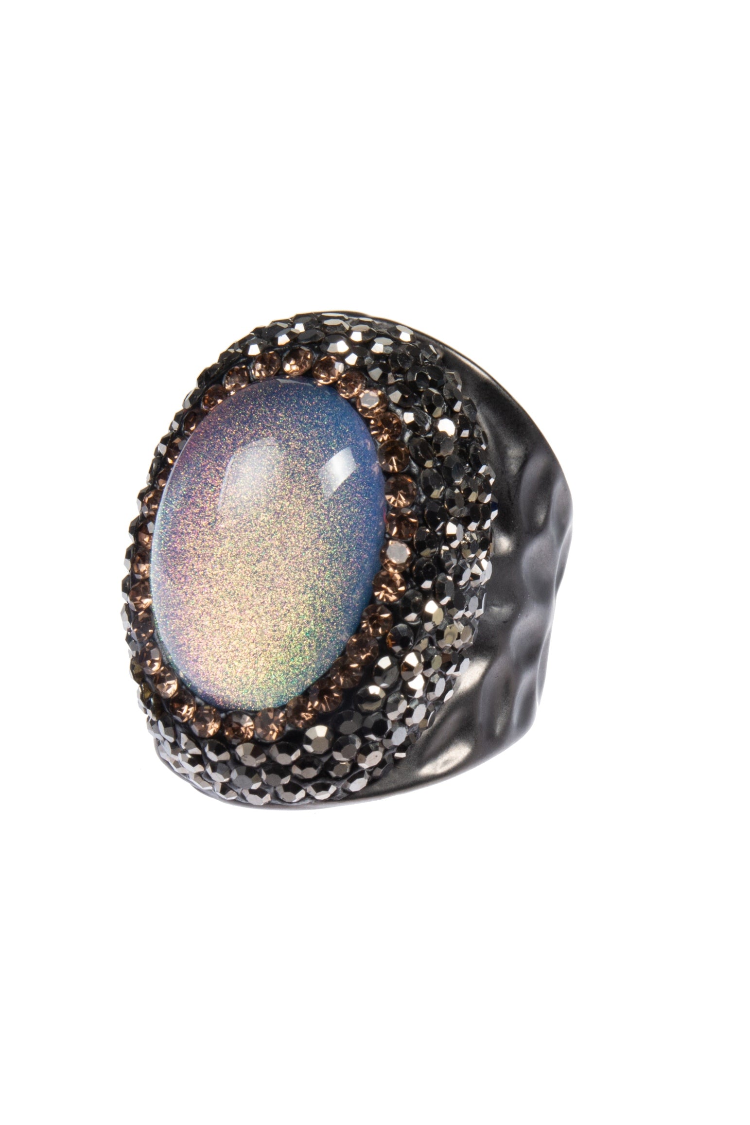 Glass Rhinestone Alloy Rings R2734-Black