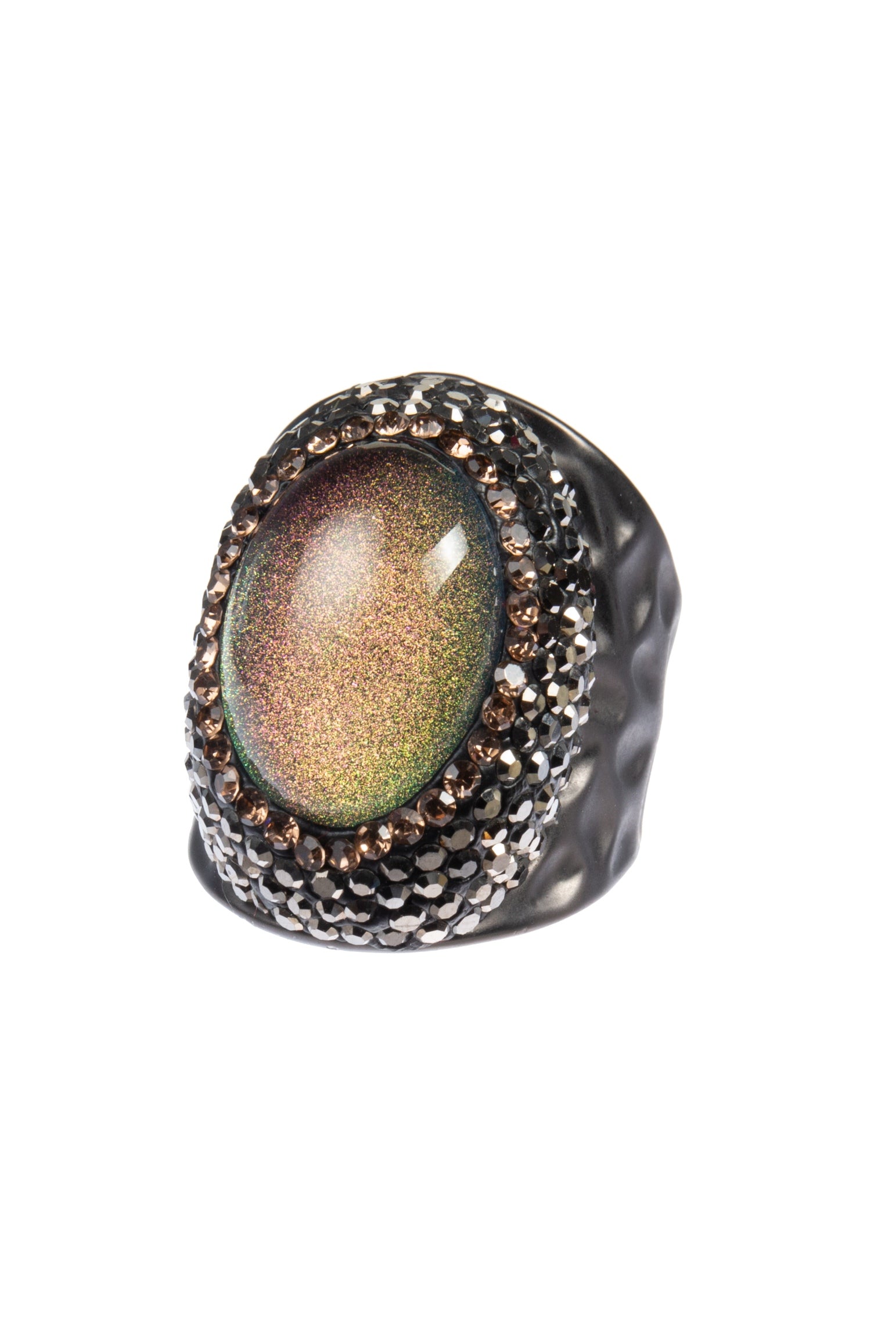 Glass Rhinestone Alloy Rings R2734-Black