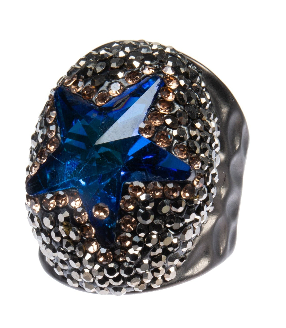 Glass Rhinestone Alloy Rings R2737-Black