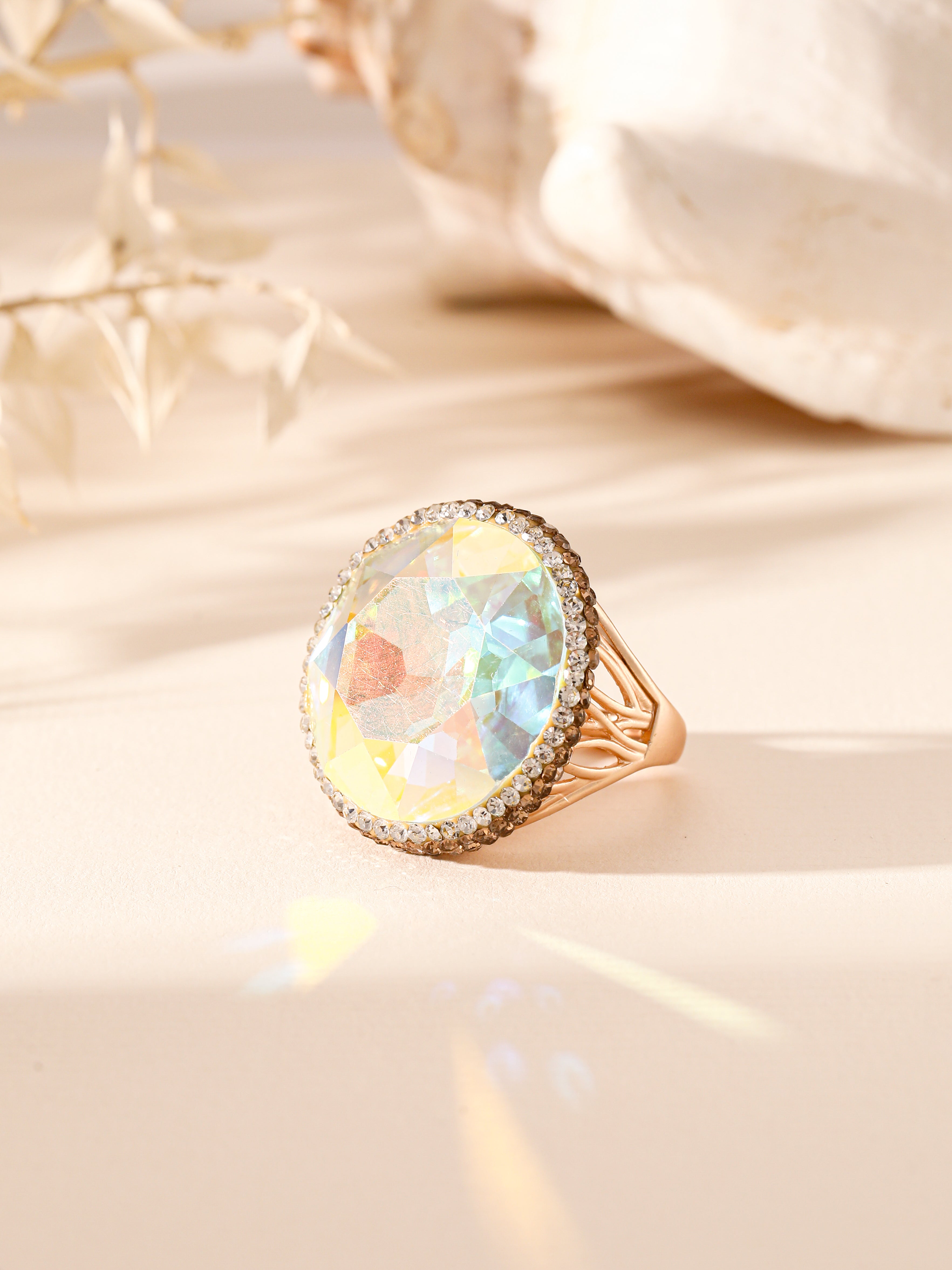 Crystal Pavé Cocktail Ring R2891-Gold