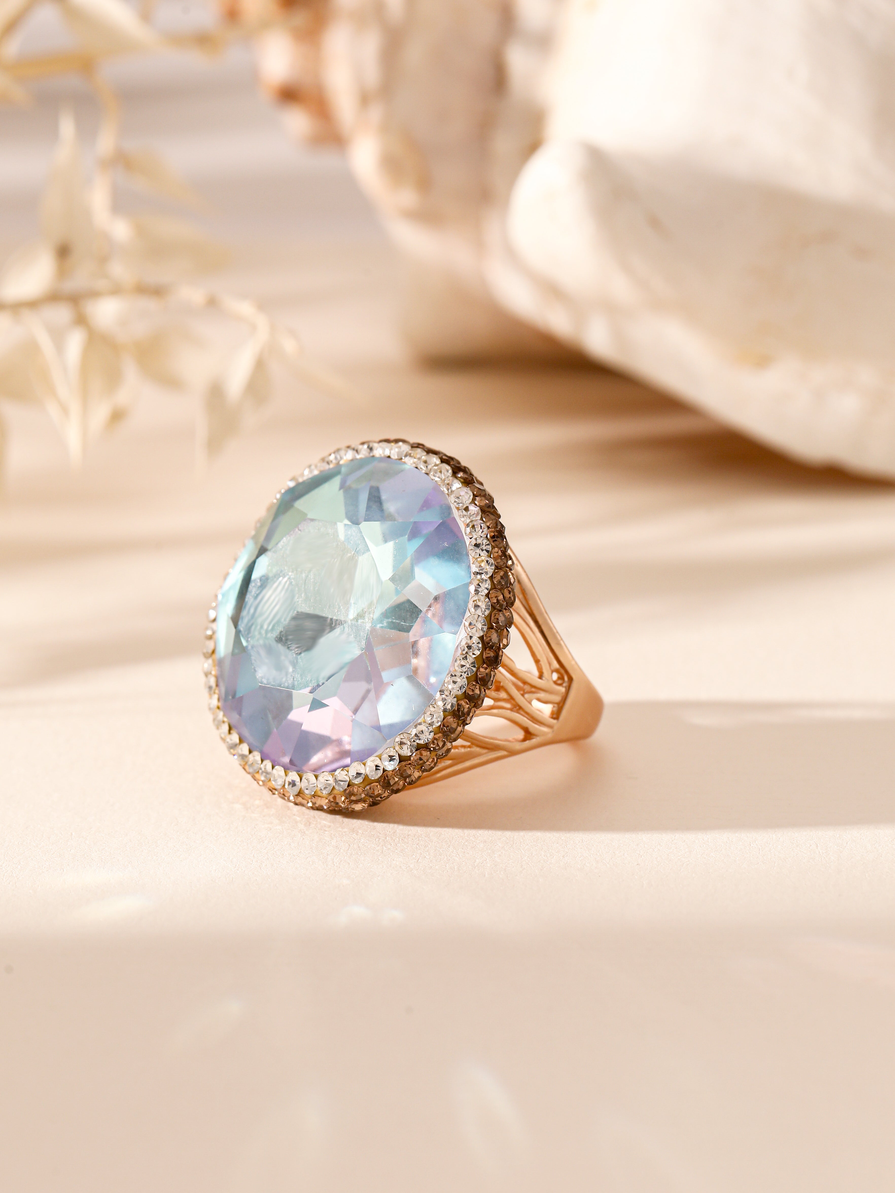 Crystal Pavé Cocktail Ring R2891-Gold