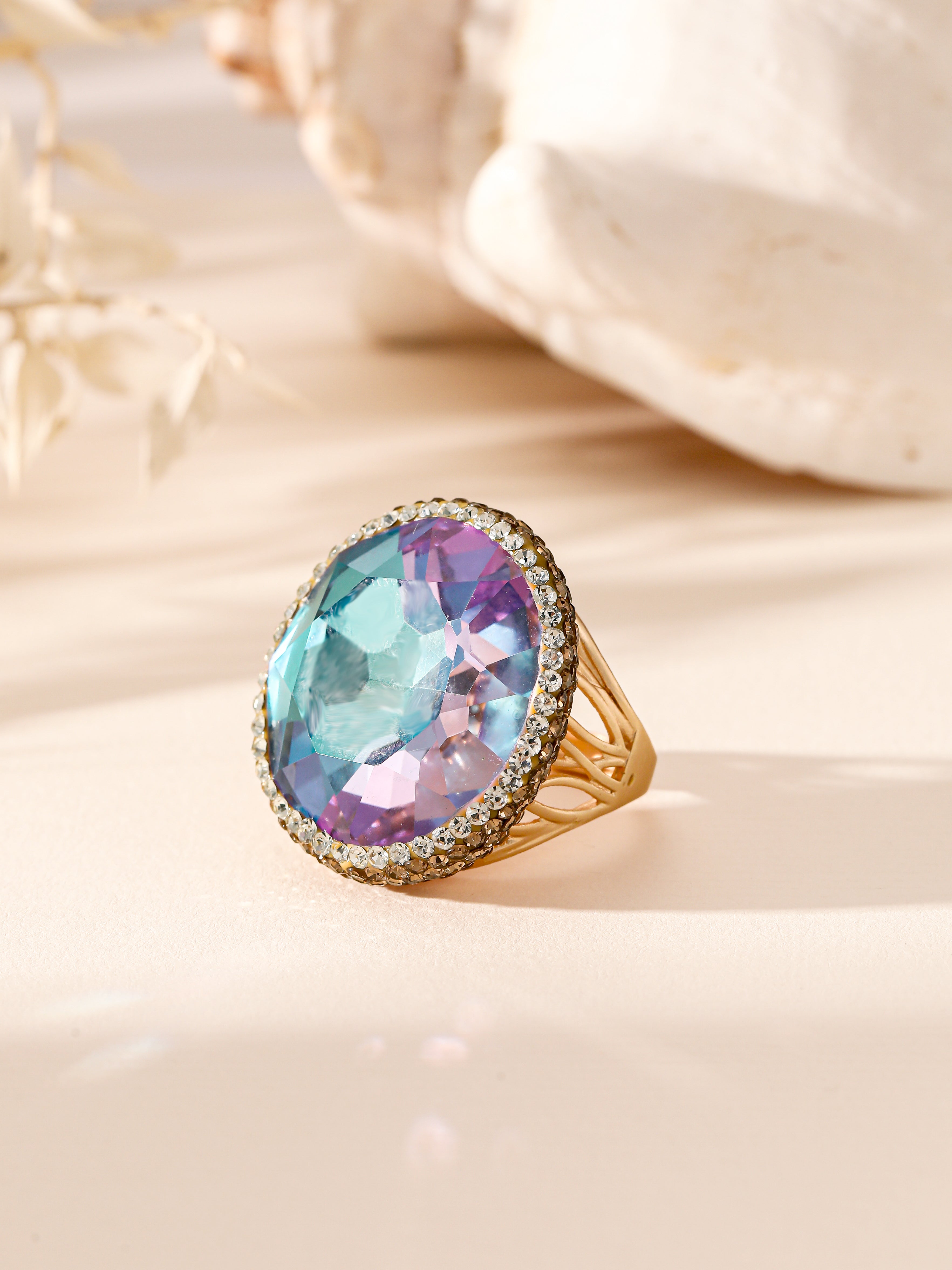 Crystal Pavé Cocktail Ring R2891-Gold