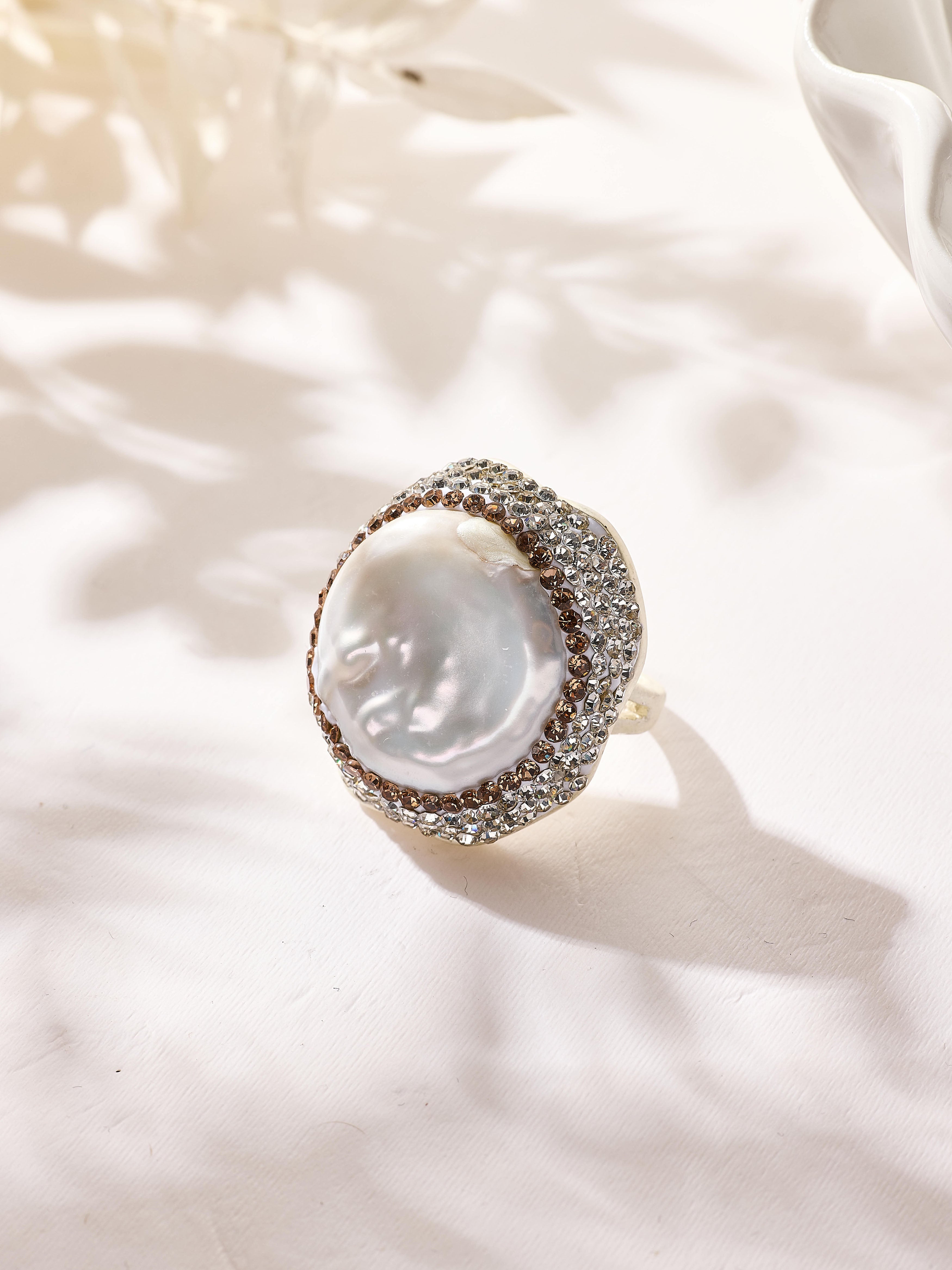 Fresh Water Pearl Pavé Cocktail Ring R2902