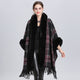 Fur Collar Check Hooded Cape S0140