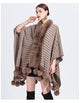 Animal Print Fur Collar Check Cape S0142