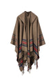 Striped Printed Cashmere Like Hooded Shawl S0193