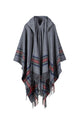 Striped Printed Cashmere Like Hooded Shawl S0193