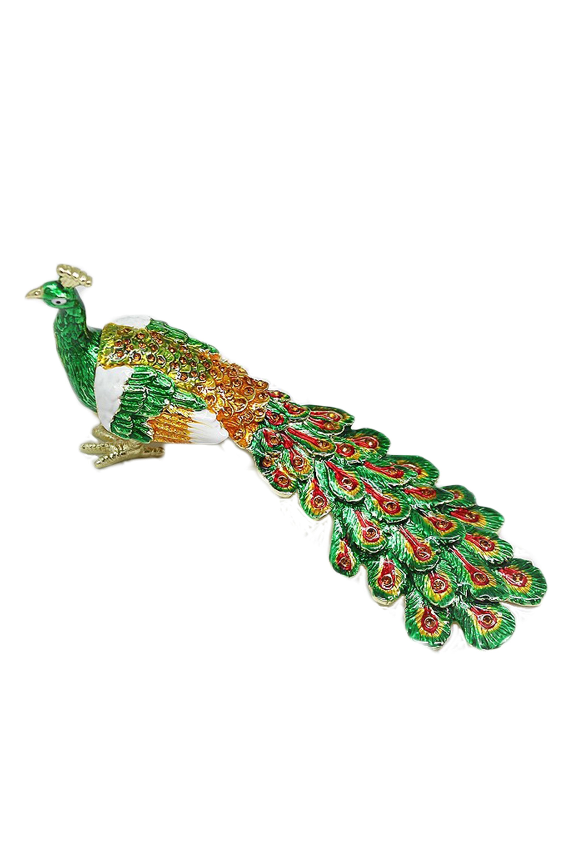 Adorno para joyero de aleación de esmalte con forma de pavo real W1775