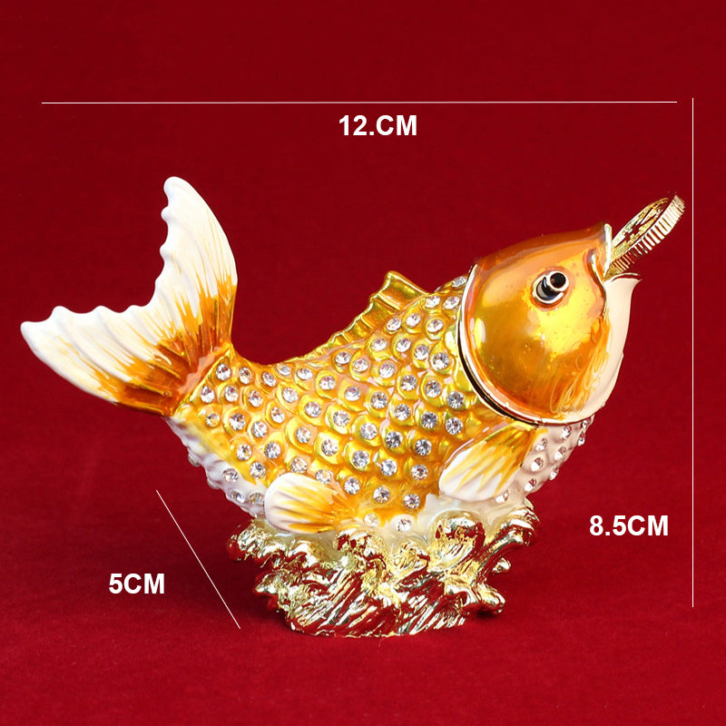 Money Spitting Goldfish Alloy Enamel Jewelry Box W1777 – Ole
