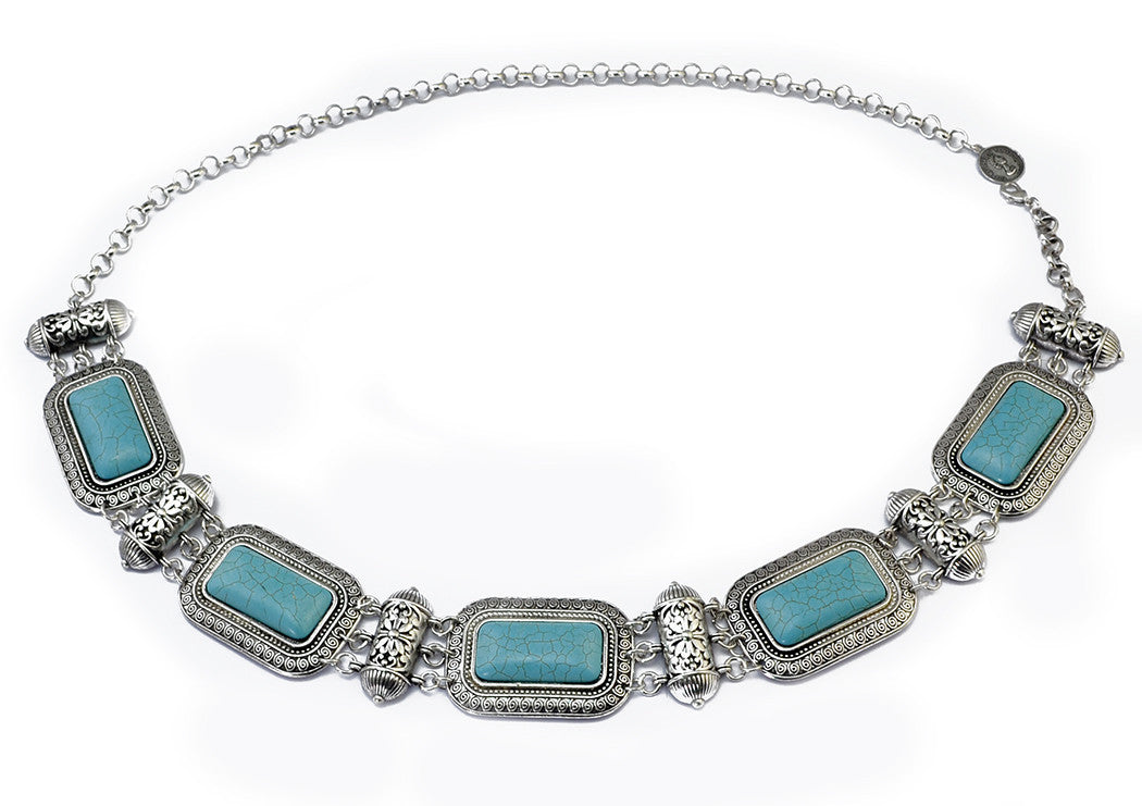 Cadenas rectangulares turquesas para la cintura WA0172