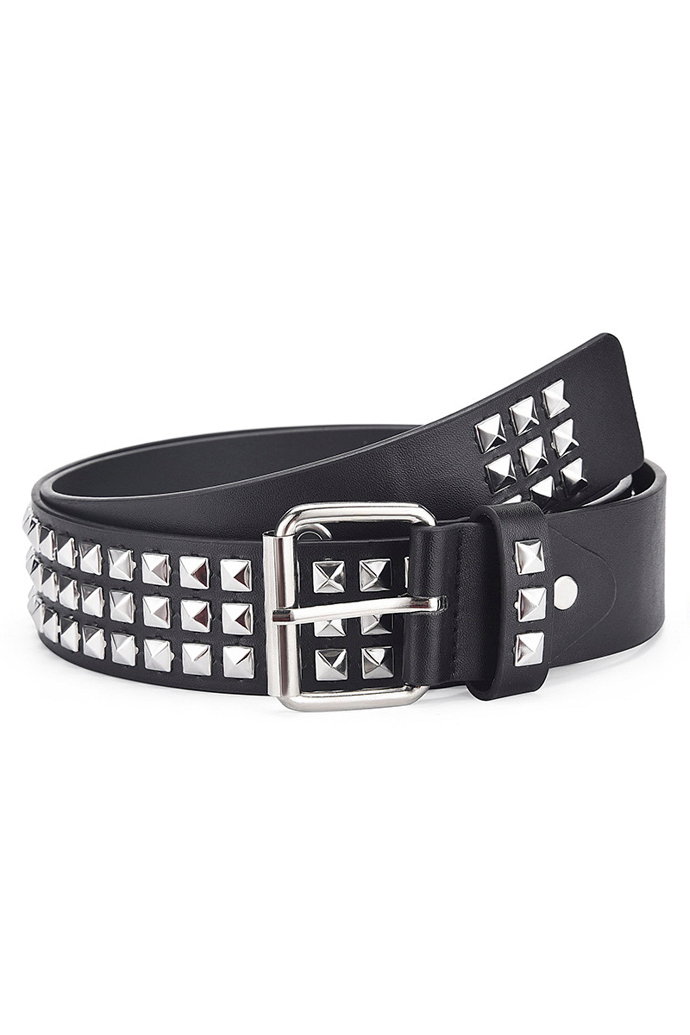 Cinturón de acero inoxidable con remaches de tres filas estilo punk WA0177