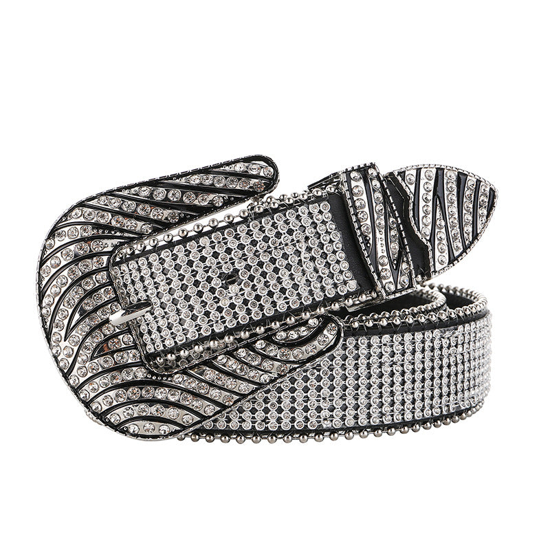 Zebra Printed Rhinestone Leather Belt WA0192