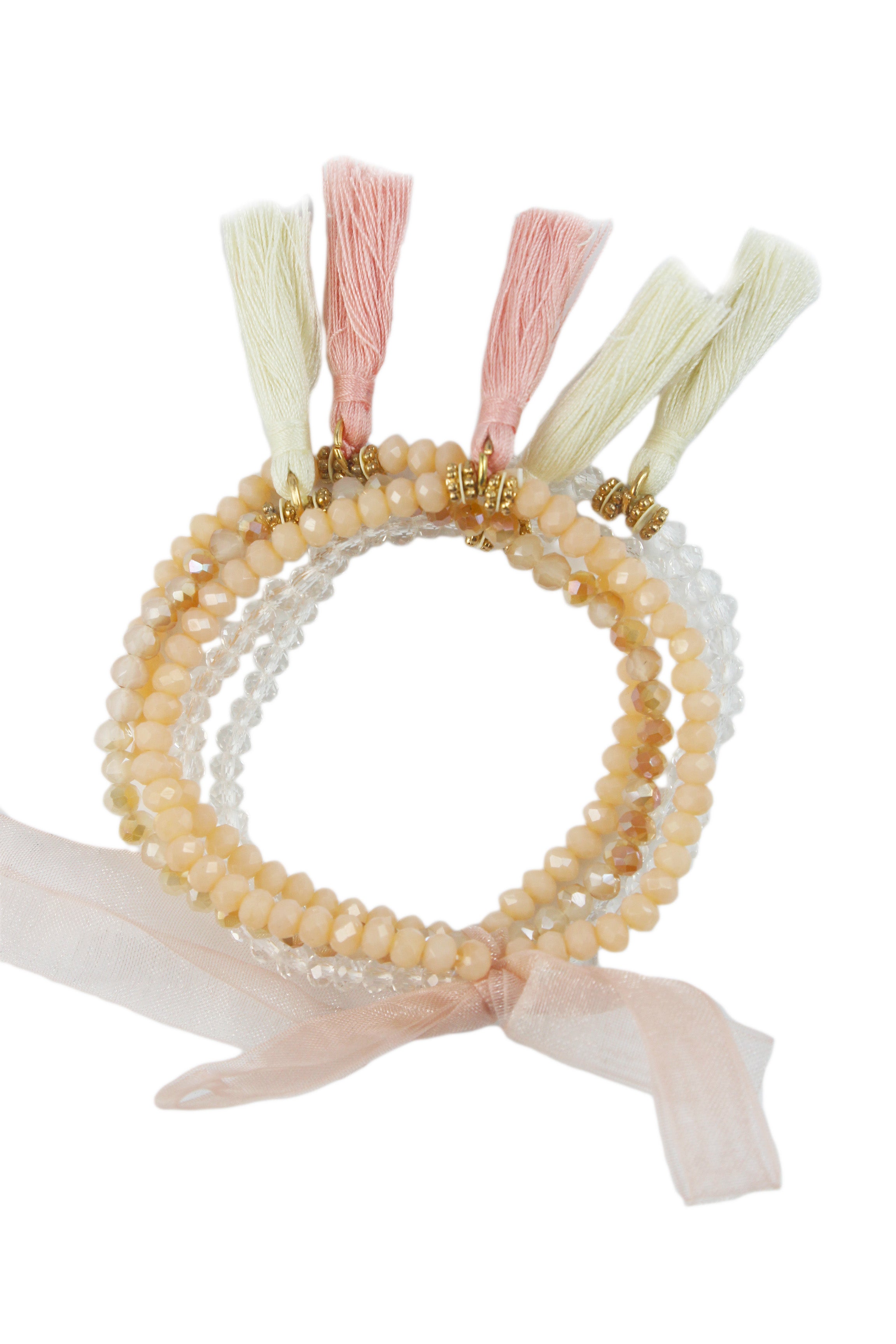 Juego de pulseras con borlas de cuentas y borlas de cristal B1601