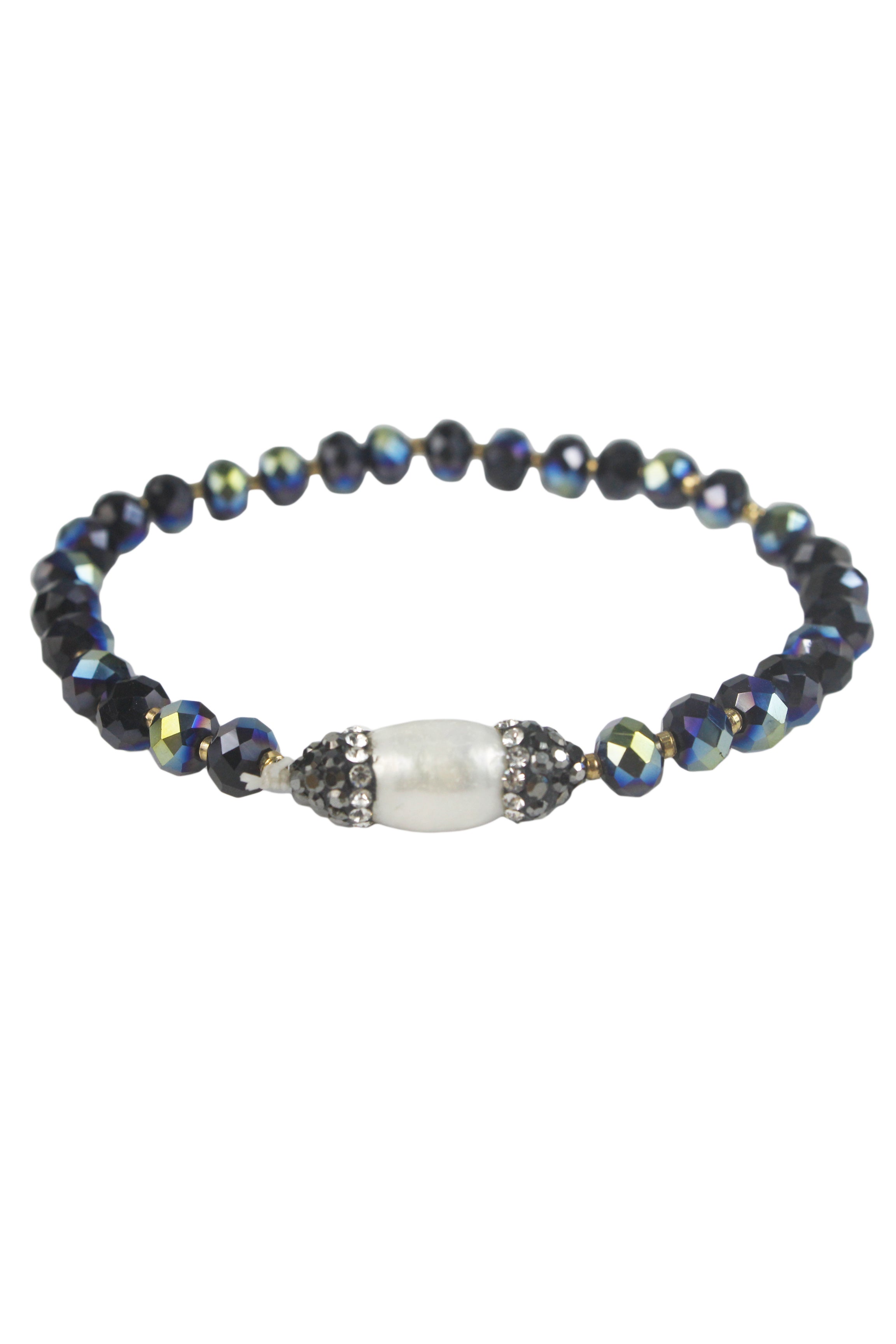 Elegante pulsera de cuentas de cristal de perla blanca