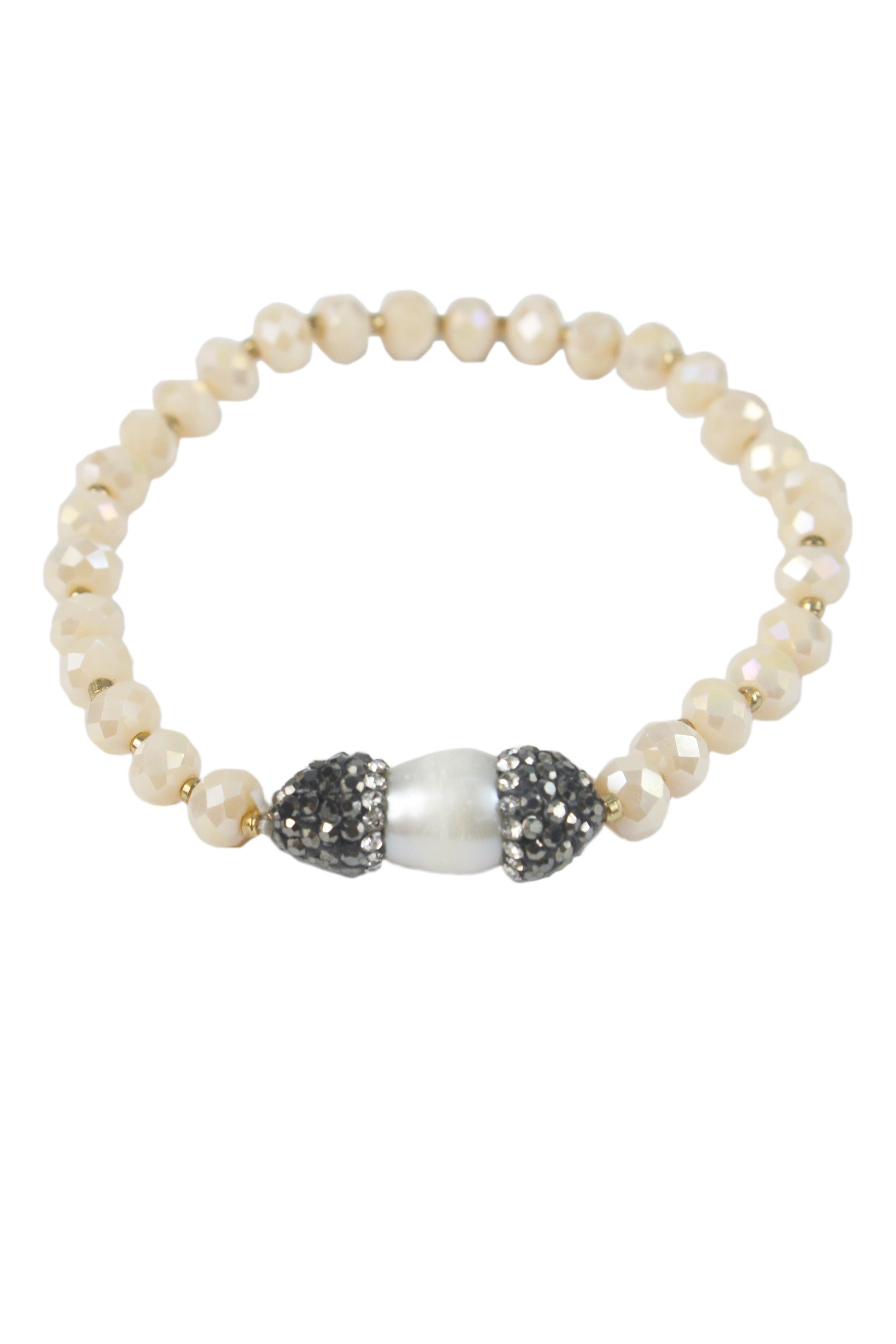 Elegante pulsera de cuentas de cristal de perla blanca